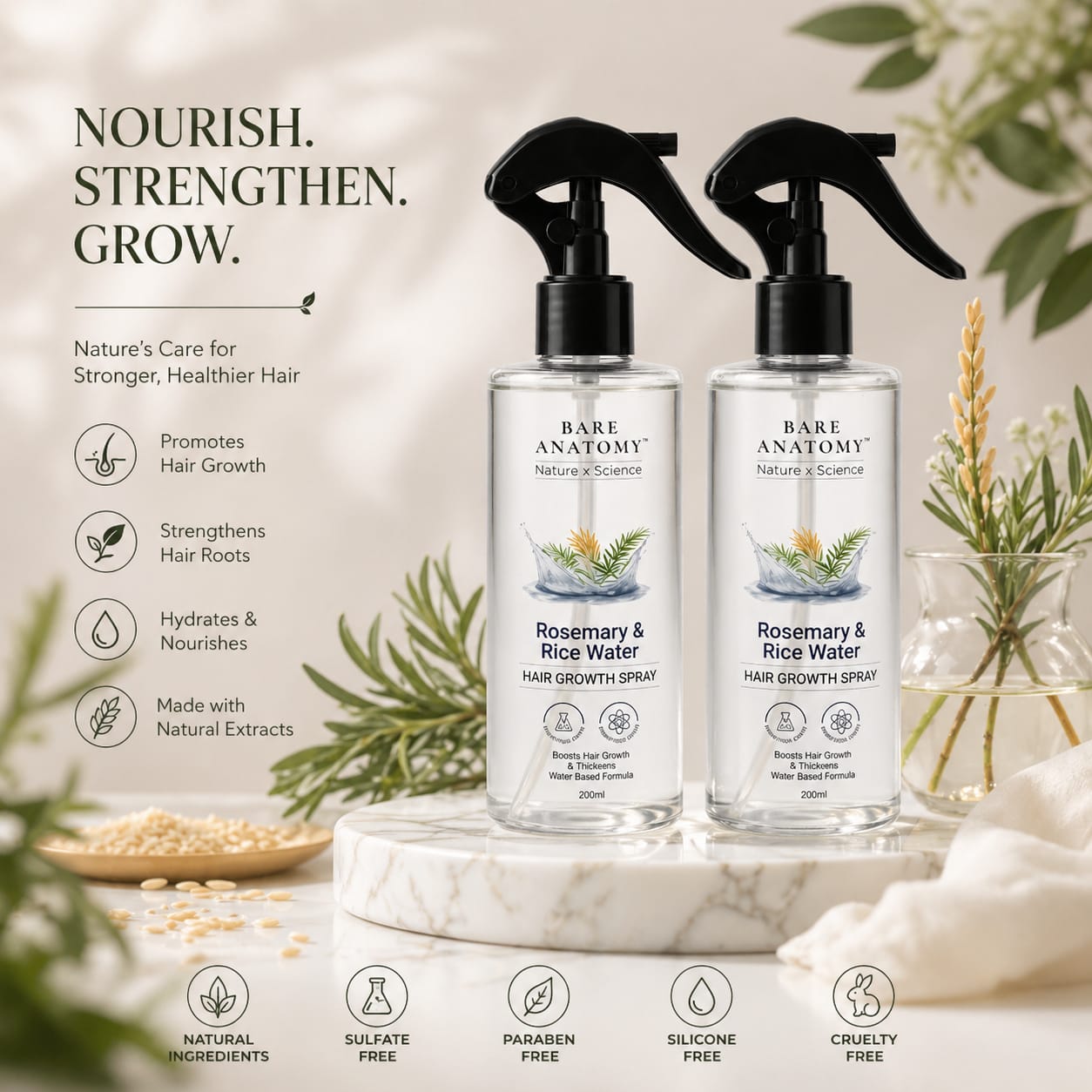Rosemary & Rice Water Hair Growth Spray ( buy one get one free )